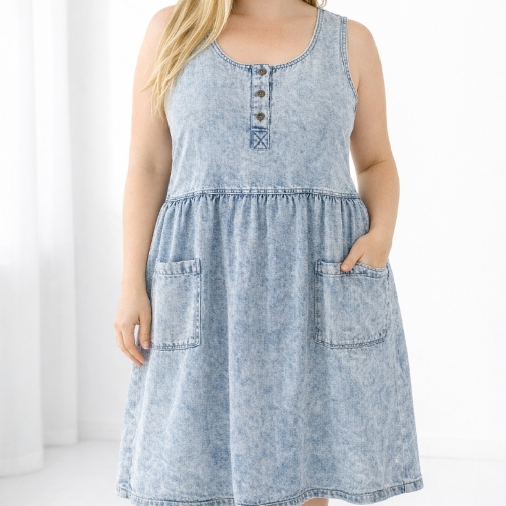 Vintage Mizz Lizz Plus Denim Jumper Dress Acid Wash